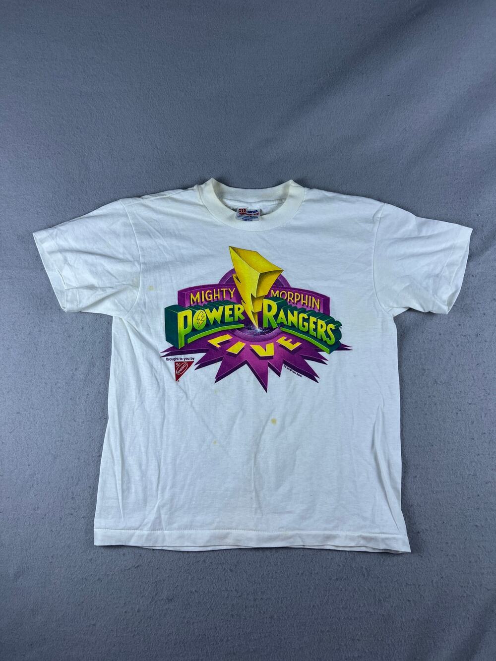 Vintage 1994 Mighty Morphin Power Rangers T-Shirt Youth L White Live Tour USA